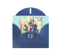 PEGQCVAM Biglietto di auguri con castello delle fiabe. Biglietto di auguri blu perlato, cartoncino di alta qualità per tutte le occasioni