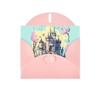 PEGQCVAM Biglietto di auguri con castello delle fiabe. Biglietto di auguri rosa perlato, cartoncino di alta qualità per tutte le occasioni