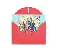 PEGQCVAM Biglietto di auguri con castello delle fiabe. Biglietto di auguri rosso perlato, cartoncino di alta qualità per tutte le occasioni