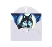 PEGQCVAM Biglietto di auguri con lupo sotto la luna. Biglietto di auguri di lusso bianco perlato, cartoncino di alta qualità per tutte le occasioni