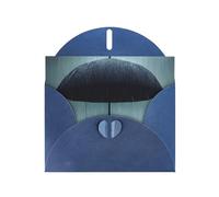 PEGQCVAM Biglietto di auguri con ombrello nero sotto la pioggia. Biglietto di auguri di lusso blu perlato, cartoncino premium per tutte le occasioni