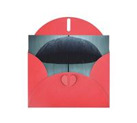 PEGQCVAM Biglietto di auguri con ombrello nero sotto la pioggia. Biglietto di auguri rosso perlato, cartoncino di alta qualità per tutte le occasioni