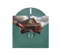 PEGQCVAM Biglietto di auguri con trattore rosso. Biglietto di auguri perlato verde scuro, cartoncino di alta qualità per tutte le occasioni