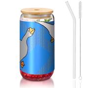 PEGQCVAM Grey Goose - Tazza con coperchio in bambù e cannuccia, senza BPA, riutilizzabile, con coperchio in bambù e cannuccia in vetro, per bevande calde o fredde, 470 ml