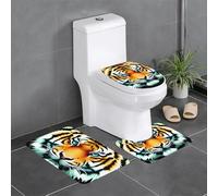 Pegqcvam Little Fat Tiger Head Set di 3 tappeti da bagno completamente stampati, morbidi tappetini antiscivolo, adatti per bagno, WC e pavimento.