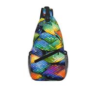 PEGQCVAM Rainbow Fish Scale Cross Chest Bag Diagonally Large Capacity, Spallacci regolabili, portabicchieri e portaombrelli su entrambi i lati.
