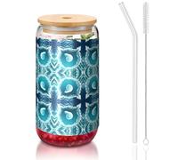 PEGQCVAM Sea Of Love - Tazza con coperchio in bambù e cannuccia, senza BPA, riutilizzabile, con coperchio in bambù e cannuccia in vetro, per bevande calde o fredde, 470 ml