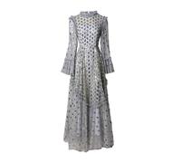 Pegsmio Abito da donna in rete patchwork con paillettes girocollo manica svasata abito da sera per feste autunnali moda, grigio, M