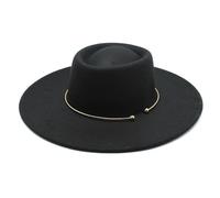 Pegsmio Fedora Cappelli 9,5 CM Tesa Larga Catena Oro Fascia Jazz Felted Cappello per Donne Uomini Inverno Autunno Formale Cappello, Nero , 6 7/8 / 7 1/8