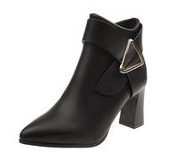 peiaclkde Stivaletti Donna In Pelle Con Radice Quadrata Stivaletto Slip-On Punta Bottini Fibbie Tinta Unita Eleganti Scarponcini Con Tacco Alto Alla Caviglia Comodi Moda Per Outfit Autunno Inverno