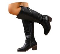 peiaclkde Stivali Donna Invernali Alti Stivale Al Polpaccio Da Donna In Pelle Sintetica Scarpe Con Grosso Tacco Punta Slip-On Cinghie E Fibbie Boots Equitazione Combattimento Stivali Escursionismo