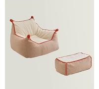 Peiaw Poltrona Sacco in Velluto Teddy con Sgabello coordinato - Sedia morbida e soffice con decorazioni di pompon carini per soggiorno,camera da letto,angolo lettura e zona relax(White+pedals)