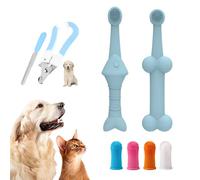 PEIFUKO Kit di spazzolini da denti per animali domestici con 360°, spazzolino da denti per animali domestici, forbici per dita per cani e gatti, spazzolino da denti per cani e gatti per animali