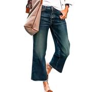 PEIHOT Jeans da Donna a Gamba Larga Anni '90 Vintage Cerniera Fly Orlo Grezzo Pull on Vita Media Gamba Dritta Jeans Jeans Pantaloni in Denim, 306-blu Scuro, M