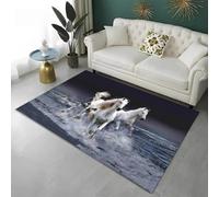 PEIHUODAN Tappeto A Tema Animale, Stallone Selvaggio Tappeto Bianco Cavallo Da Mille Miglia, Tappeto Moderno Per Camera Dei Ragazzi, Morbido E Antiscivolo Soggiorno E La Camera (Colore 5,50x80cm)