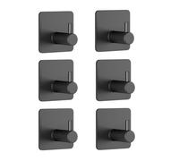 peiqiup Gancio Adesivo Da Parete (6 Pezzi), ganci adesivi acciaio inox, appendiabiti autoadesivo, Impermeabile, Antiruggine, Per Cucine, Bagni, Uffici, Nero, Quadrato
