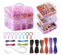 Peirich Bracelets Making Bead Kits, Includes 44 Colors Embroidery Floss with 3-Tier Organizer Storage Box, Over 4900 Beads for Friendship Bracelets, Jewelry Making Christmas Birthday Gift (Pink)