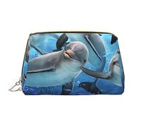 PEIXEN Delfino nella barriera corallina borsa per il trucco in pelle PU borsa cosmetica da viaggio borsa portatile con cerniera borsa da toilette borsa da toilette per donne, bianco, taglia unica,