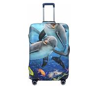 PEIXEN Delfino nella barriera corallina copertura per bagagli elastica valigia protezione antigraffio valigia da viaggio copertura protettiva adatta per bagagli da 45-81 cm, Nero , M