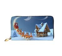PEIXEN Portafoglio in pelle con Babbo Natale con renna porta carte di credito borsa con cerniera lungo portamonete per telefono, nero, taglia unica, Nero , Taglia unica