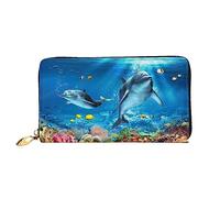 PEIXEN Portafoglio in pelle con delfino oceano mare animale delfino porta carte di credito borsa con cerniera lungo portamonete portamonete telefono pochette nero, taglia unica, Nero , Taglia unica,