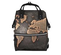 PEIXEN Rust - Borsa per pannolini con mappa del mondo, grande capacità, zaino da viaggio multifunzione, da donna, nero, taglia unica