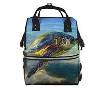 PEIXEN Sea Turtle Mummy Bag Grande Capacità Pannolini Tote Bag Muti-Function Zaino da Viaggio per Donna, Nero, Taglia Unica