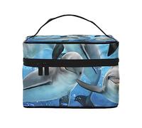 PEIXEN Trousse per trucchi con delfino nella barriera corallina, borsa da toilette portatile, organizer da viaggio, borsa per trucchi da donna, nera, taglia unica, Nero , Taglia unica