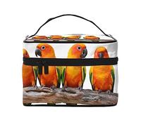 PEIXEN Trousse per trucchi con pappagalli gialli colorati su un ramo, borsa da toilette portatile, organizer da viaggio, borsa per il trucco da donna, nera, taglia unica, Nero , Taglia unica