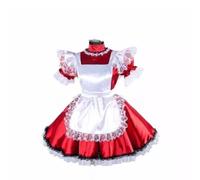 PEIXUEZZHENG Sissy Girl Red Satin Lock Dress French Maid Cosplay Costume su misura da donna, rosso, XXL