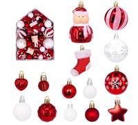 peiyee 72 Set of Christmas Decorations, bianche e rosse Christmas Tree Decorations Set, colorato galvanizzato Christma Tree Baubles Set in plastica Adatto per decorazioni natalizie