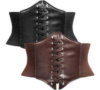 peiyee Corsetto Donna Pizzo in Vita Cintura, Retrò Elastica Corsetto Lacci, Corsettos da Donna in Pelle, Moda Ampia Legato Cintura Vespa per Abiti e Costumi di Halloween