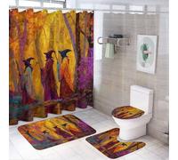 peiyeety 4 pezzi tenda da doccia con cappello da mago 72W X 72L, copriwater, tappetini antiscivolo e tappetino a forma di U, set di decorazioni per il bagno Mystical Tree Brook Orange con 12 ganci