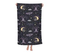 peiyeety Asciugamani da bagno morbidi con stelle, luna e pipistrelli, assorbenti, ideali per spiaggia, hotel, palestra, spa e a.