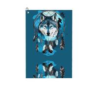peiyeety Asciugamano da golf in microfibra Native Wolf Dream Catcher con moschettone, 40x60 cm, assorbente, con trama a nido d'ape, ideale per sacche da golf.