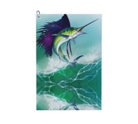peiyeety Asciugamano da golf in microfibra Sailfish con moschettone, 40x60 cm, assorbente, con trama a nido d'ape, ideale per sacche da golf.