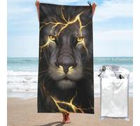 peiyeety Asciugamano da spiaggia in microfibra Golden Cool Lion King, extra large, 31,5"X63" - Asciugamano leggero, compatto e ad asciugatura rapida, per viaggi e piscina