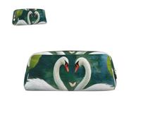 peiyeety Astuccio portapenne in pelle con due cigni e cerniera, portapenne portatile, elegante, impermeabile, per ufficio