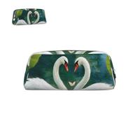 peiyeety Astuccio portapenne in pelle con due cigni e cerniera, portapenne portatile, elegante, impermeabile, per ufficio