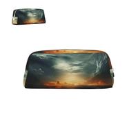 peiyeety Astuccio portapenne in pelle con motivo cielo tempestoso e cerniera, portapenne portatile, elegante, impermeabile, per ufficio