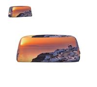 peiyeety Astuccio portapenne in pelle con motivo tramonto sull'isola greca, con cerniera, portapenne portatile, impermeabile, grazioso astuccio per ufficio