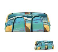 peiyeety Astuccio portapenne in pelle, grande capacità, estetico, organizer con cerniera, portatile, grande, infradito e scena di spiaggia tropicale, portapenne per donne e uomini