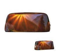 peiyeety Astuccio portapenne in pelle, grande capacità, portapenne estetico, organizer con cerniera, portatile, grande, motivo tramonto sulle montagne rocciose, sole, per donne e uomini