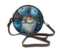 peiyeety Babbo Natale sorridente tra rose blu e bianche, borse a tracolla rotonde da donna, borsetta in pelle