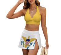 peiyeety Bandiera delle Isole Vergini - 1 Bikini a Due Pezzi con Gonna, Costume da Bagno da Donna a Vita Alta XXL