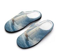 peiyeety Barca a vela che naviga su onde agitate, pantofole comode da uomo, scarpe in gomma antiscivolo calde, per interni ed esterni, camera da letto e casa