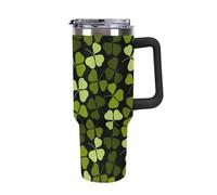 peiyeety Bicchiere da 40 oz con manico e cannuccia, bicchiere con coperchio e cannuccia, tazza da viaggio isolata in acciaio inossidabile (manico nero fortunato)