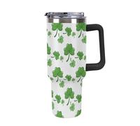 peiyeety Bicchiere da 40 oz con manico e cannuccia, bicchiere con coperchio e cannuccia, tazza da viaggio isolata in acciaio inossidabile, fortunato, verde Manico nero