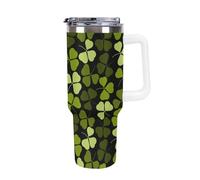 peiyeety Bicchiere da 40 oz con manico e cannuccia, bicchiere con coperchio e cannuccia, tazza da viaggio isolata in acciaio inossidabile (manico bianco fortunato)
