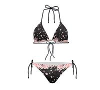 peiyeety Bikini a Due Pezzi con Allacciatura al Collo e Vita Alta Cherry Blossom da Donna, Set Bikini a Triangolo, Taglia XL